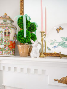 white ceramic bunny adds a hint of Easter to the display