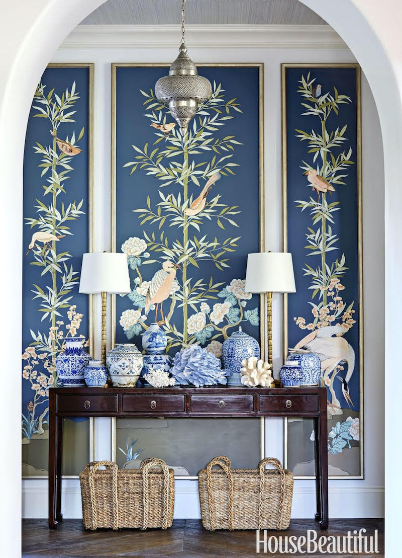 Chinoiserie Panels by Allison Cosmos, Commissioned project for Naples Home Designed by Summer Thornton as featured in House Beautiful