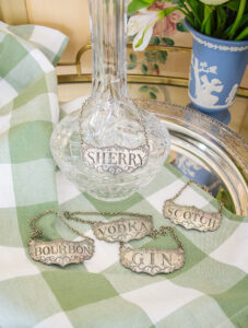 Label your decanters with vintage labels in silver for an extra stylish touch
