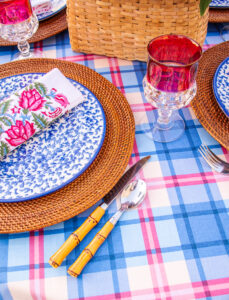 Detail of tableware on 4th of July table