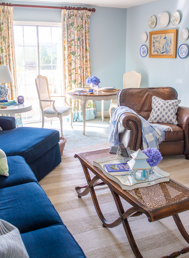 Light blue and white deals living room