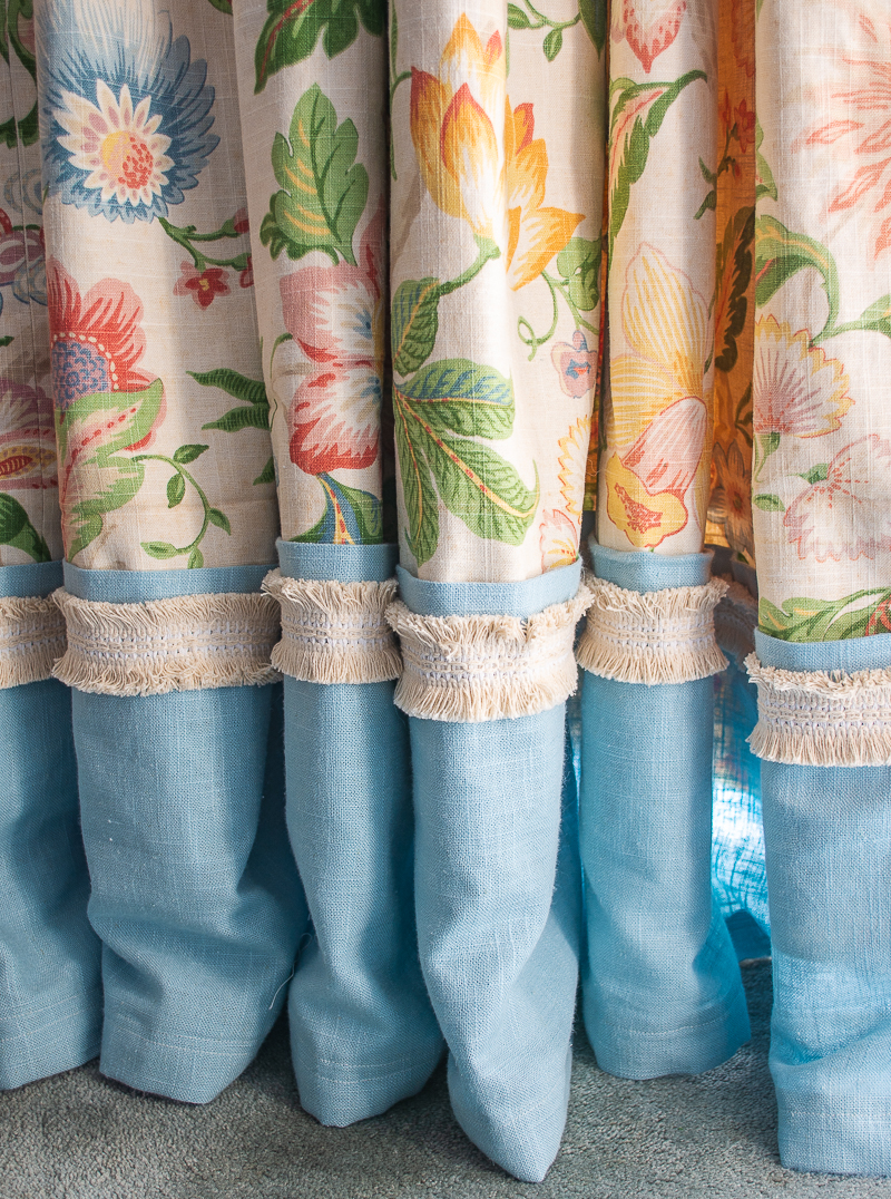 Bottom half of floral curtains made with Raymond Waites Mikka fabric