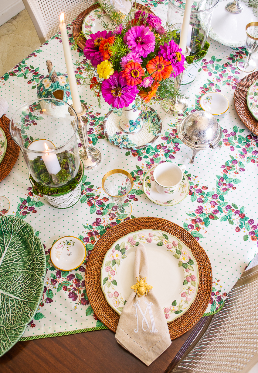 end of summer table with blackberry inspired tableware