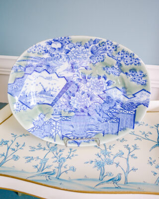 Asian celadon and blue platter with birds