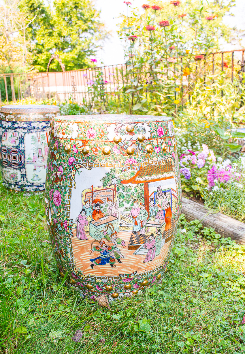 Vintage Mandarin garden stool - Famille Rose, Chinese export