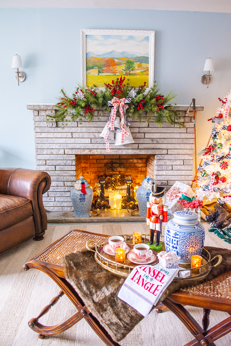 Après ski in the family room for my colorful traditional Christmas home tour