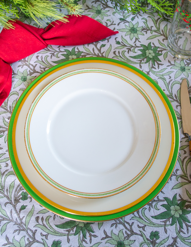 Latrille Freres Limoges China with green laurel leaf design and gilt rim