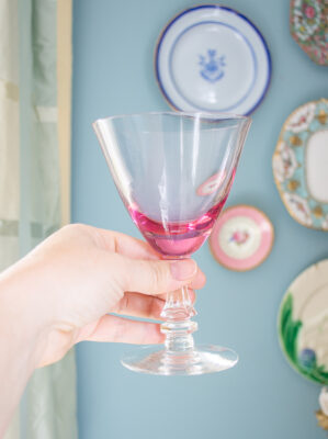 Pink crystal goblets, set of 8 - perfect for martinis