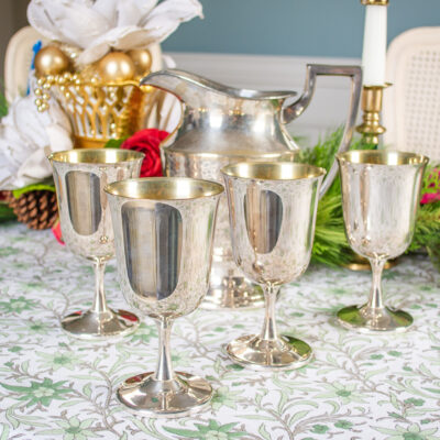 Silverplate goblets and pitcher