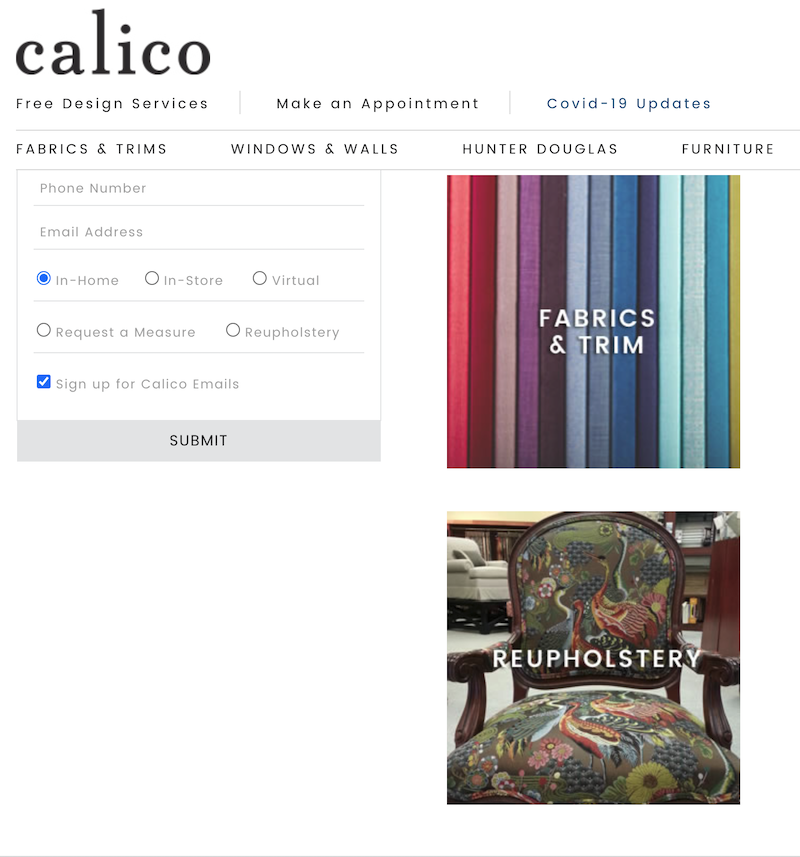 website view of Calico Corners