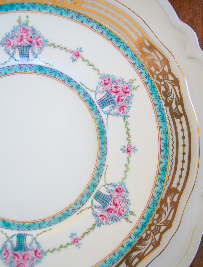 Classic tableware for entertaining - Minton floral plates in aqua and pink