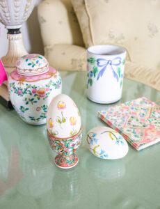 Secla Easter eggs on end table