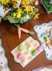 vintage egg tray with speckled eggs