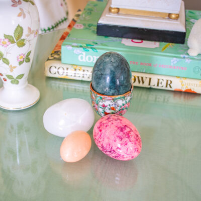 stone eggs, pink, white, green