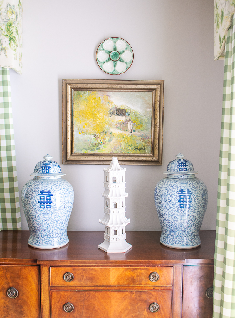 Use classic blue and white ginger jars to style a traditional sideboard