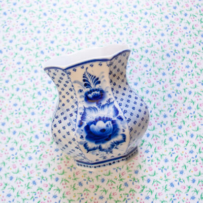 small blue and white floral vase