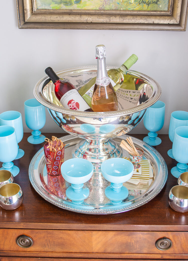 FB Rogers silverplate punch bowl with tray and cups