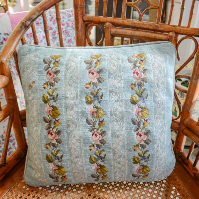 Floral needlepoint pillow, vintage