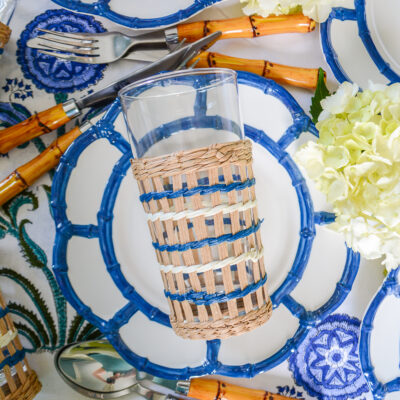 Santorini lattice wicker wrapped glasses