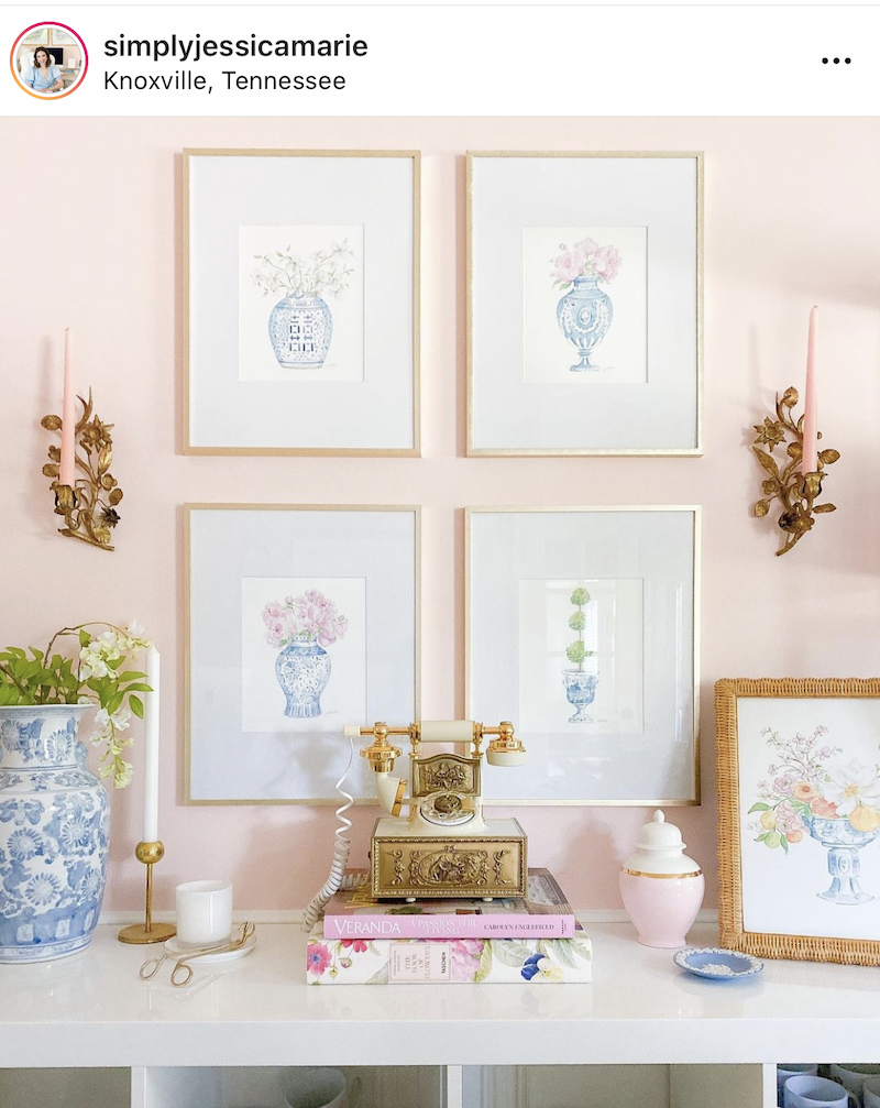 Image of Simply Jessica Marie's office in blush pink - perfect Grandmillennial pink office
