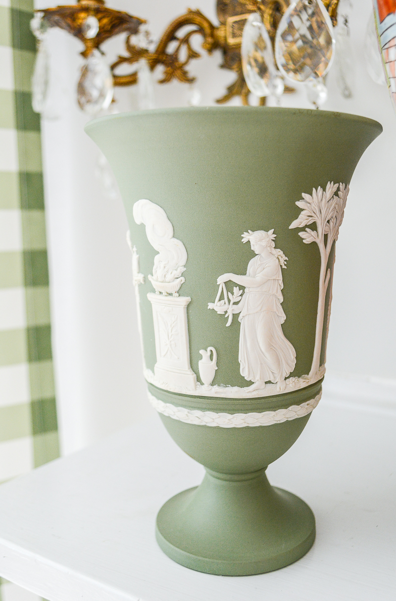Sage green Jasperware vase from Wedgwood