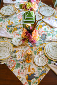 Top view of a Chinoiserie themed table perfect for autumn entertaining