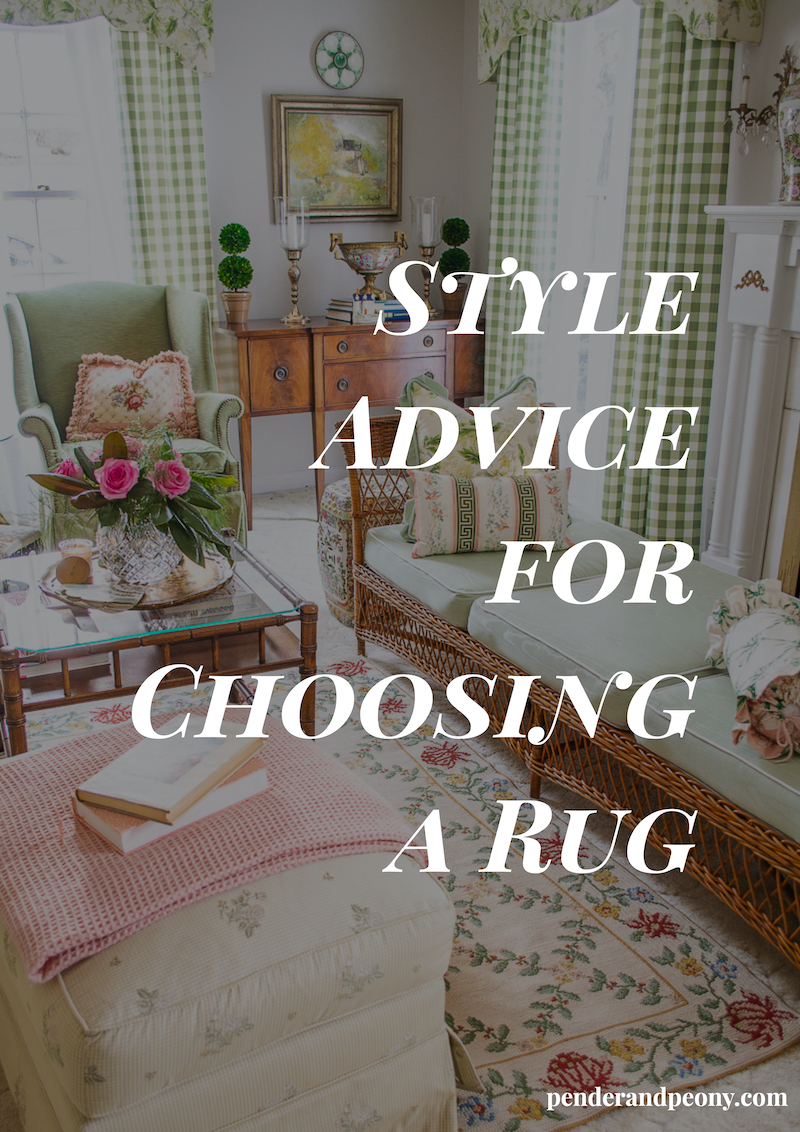 Katherine's grandmillennial living room with graphic overlay - Style Advice for Choosing a Rug