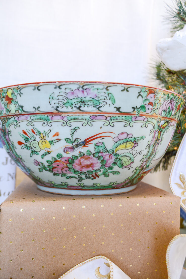 Shop this antique Rose Medallion punch bowl 12inch diameter on Curio Collected from Pender and Peony!