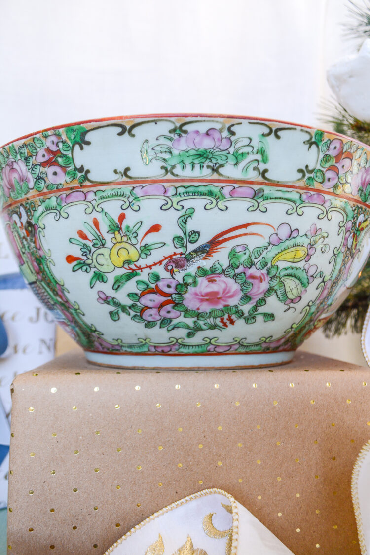 Shop this antique Rose Medallion punch bowl 12inch diameter on Curio Collected from Pender and Peony!