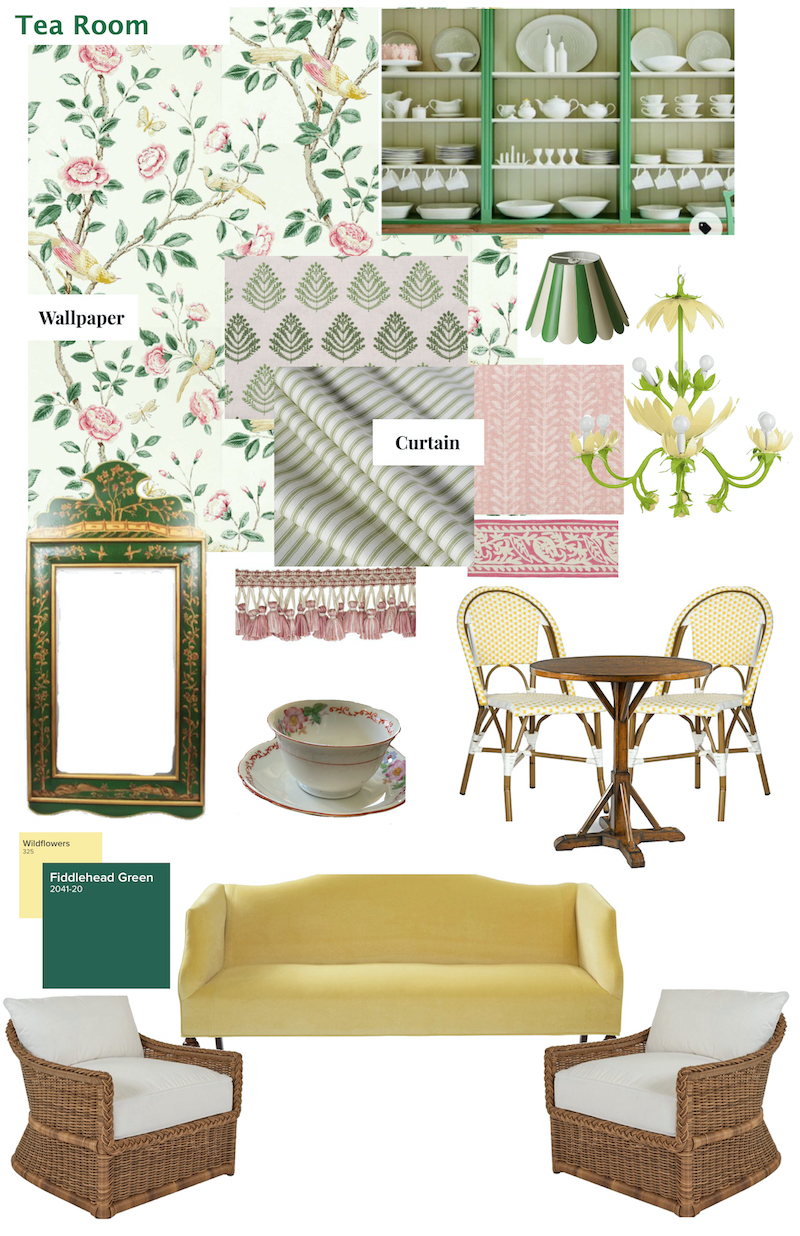 Emerald Chandelier mood board for main tea room