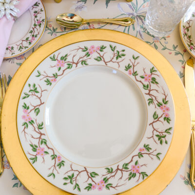 Franciscan Woodside dinner plates with pink flowering branches