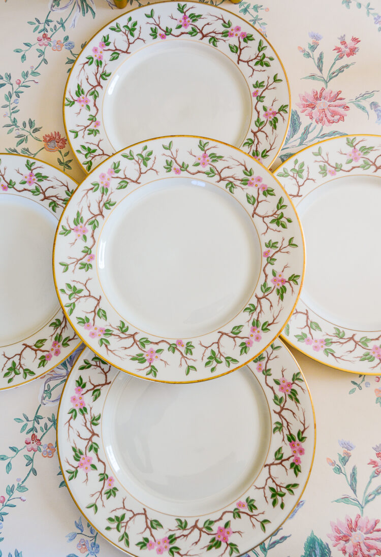 Franciscan Woodside dinner plates with pink flowering branches
