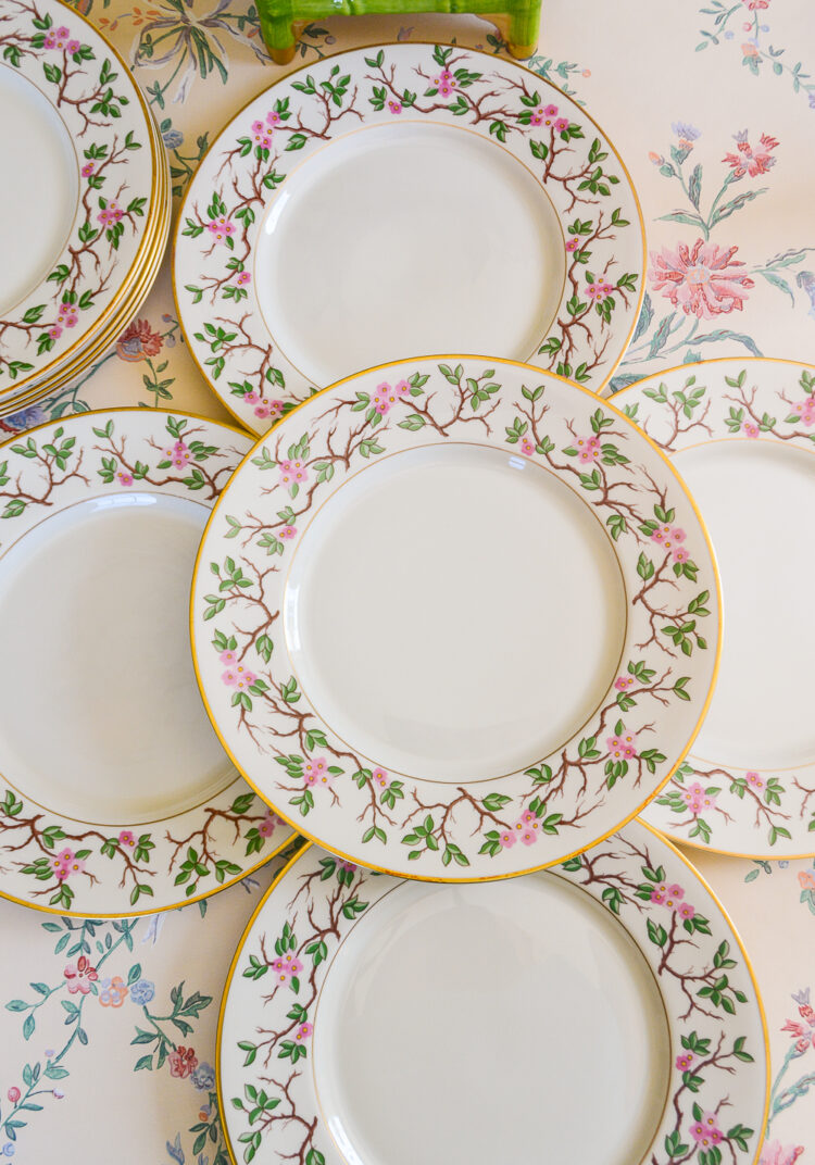 Franciscan Woodside dinner plates with pink flowering branches