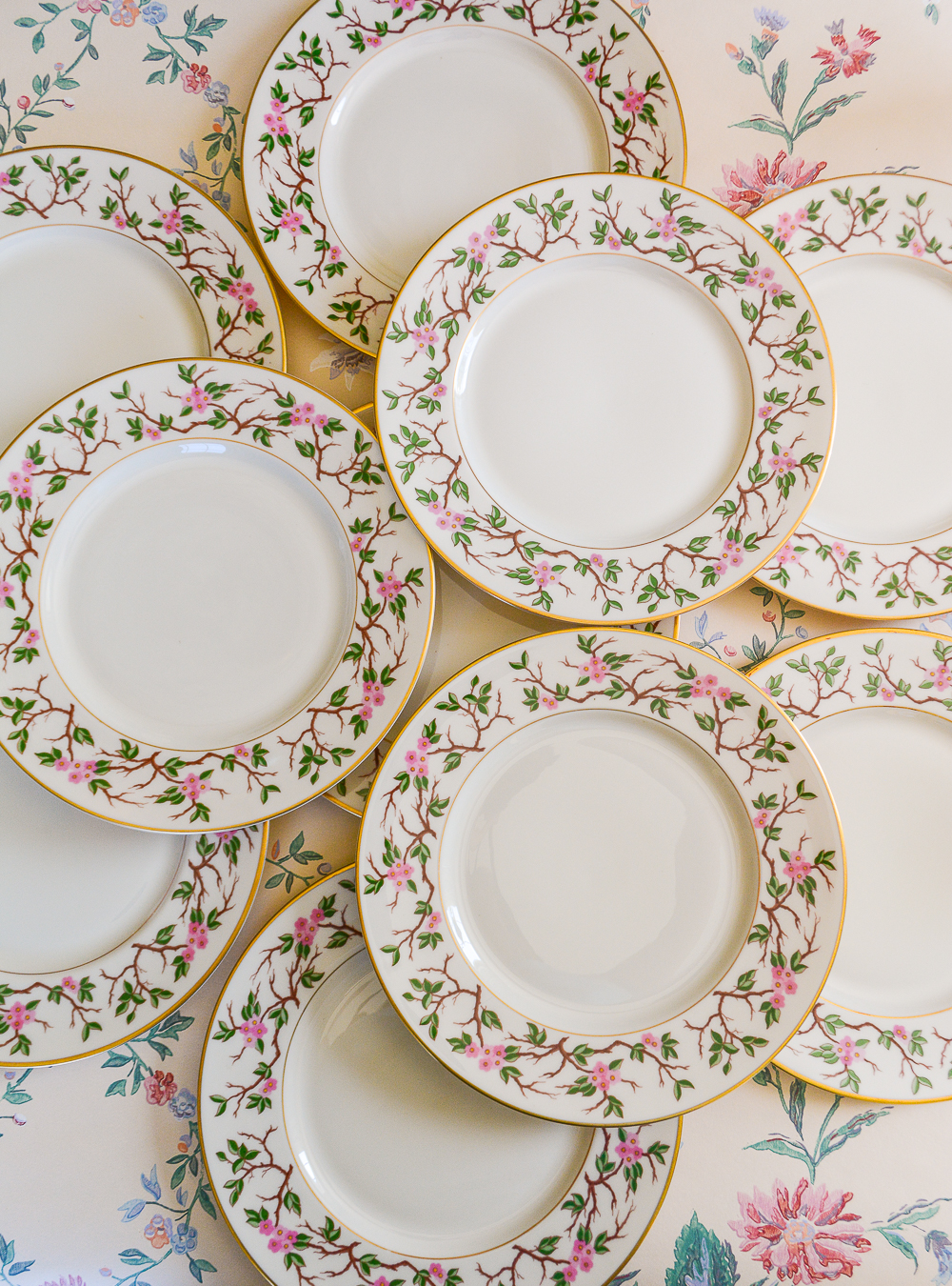 Franciscan Woodside salad plates with pink flowering branches