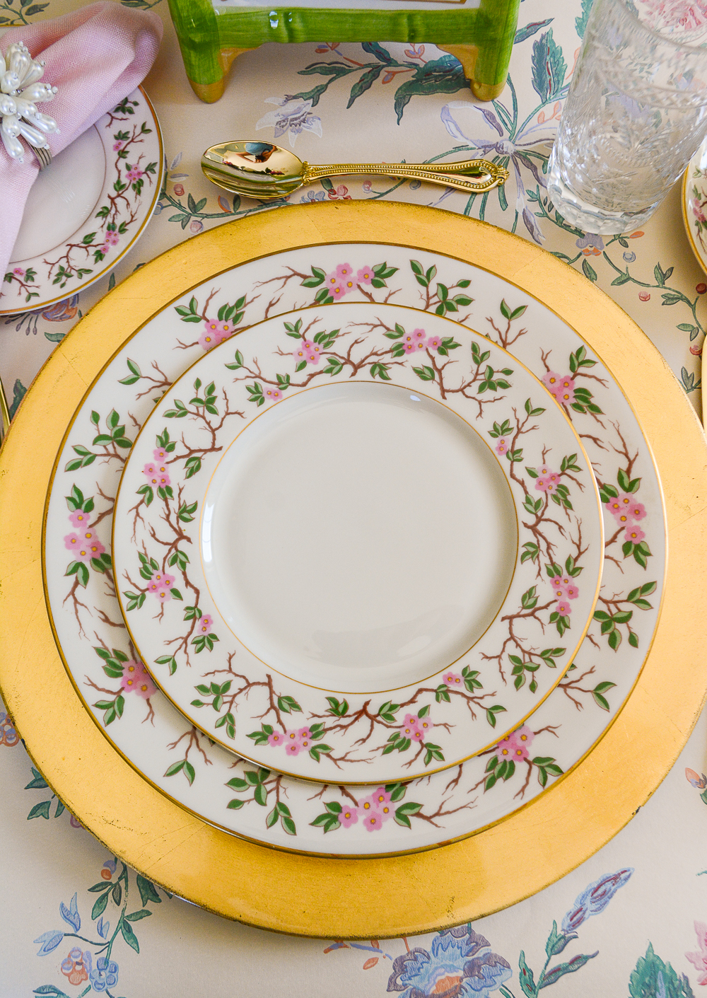 Franciscan's woodside china with pink florals and gold rim