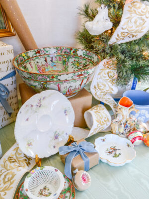 Unique vintage and antique gifts for the Grandmillennial in your life like antique Rose Medallion, oyster plates, Herend porcelians, and Wedgwood