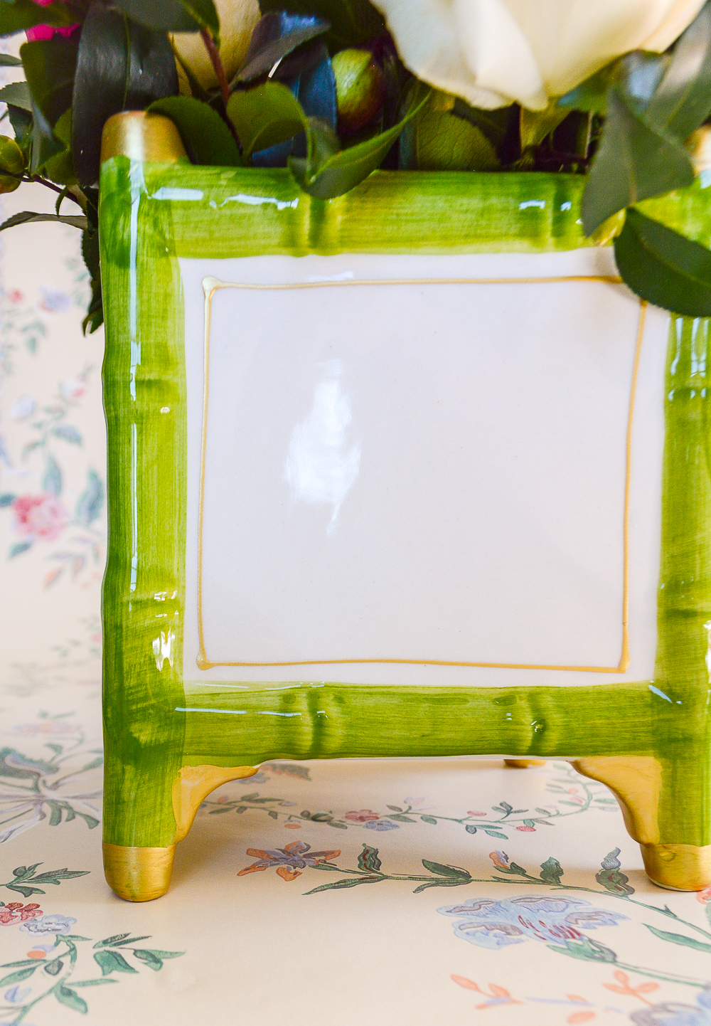 Green & White Ceramic Bamboo Cachepots - Image 4