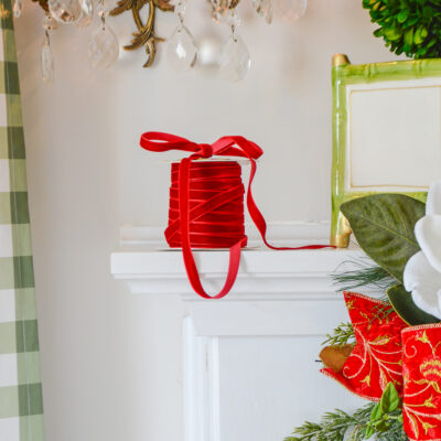 A deep scarlet red velvet ribbon perfect for Christmas decorating from penderandpeony.com