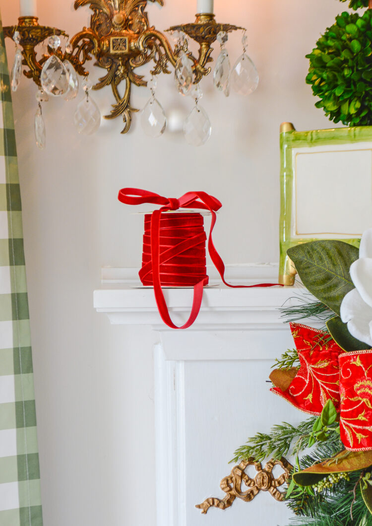 A deep scarlet red velvet ribbon perfect for Christmas decorating from penderandpeony.com