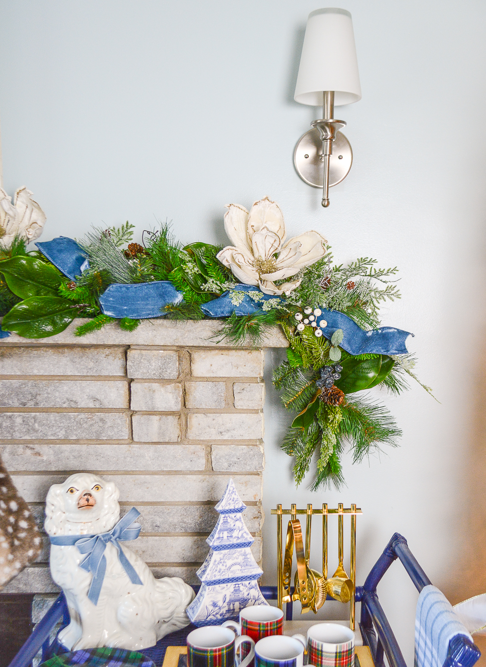 A frosted winter pine and magnolia garland perfect for that winter wonderland holiday look!
