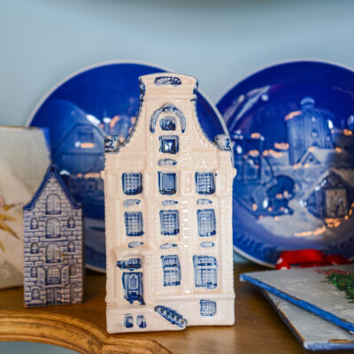 Delft Dutch Canal House Planter in blue and white available on penderandpeony.com