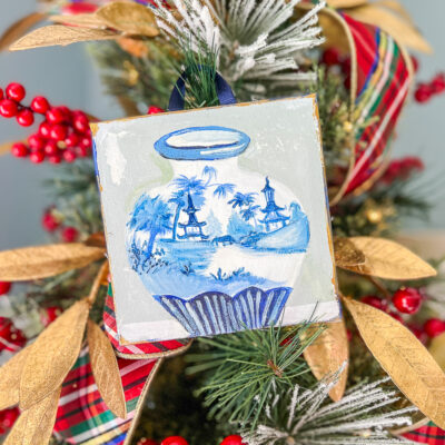 Shop this charming blue and white Chinese jar ornament on penderandpeony.com