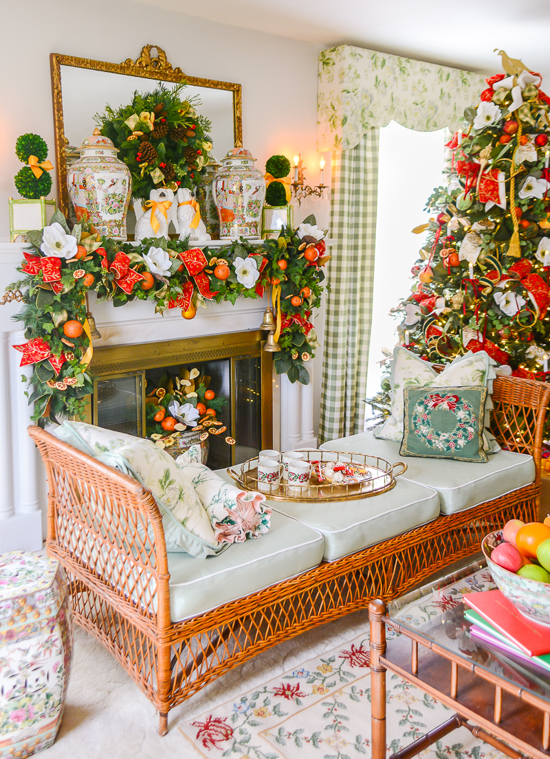 Decked in red velvet, magnolia, and orange pomanders this classic Christmas look is Williamsburg inspired and oh so Southern!