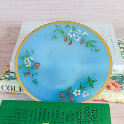 French Opaline Blue Plate, Strawberry Design