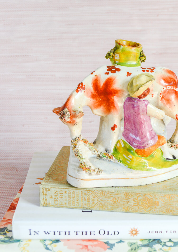 Antique Staffordshire Spill Vase, Milking Cow