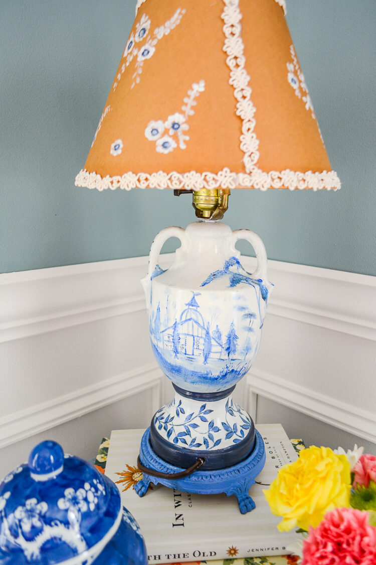 Shop this gorgeous blue and white lamp inspired by Juliska’s Country Estate china pattern hand painted by artist Lydia Reynolds -- on penderandpeony.com