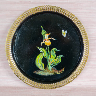 A revamped tray hand painted with lady slipper and butterfly -- shop now on penderandpeony.com