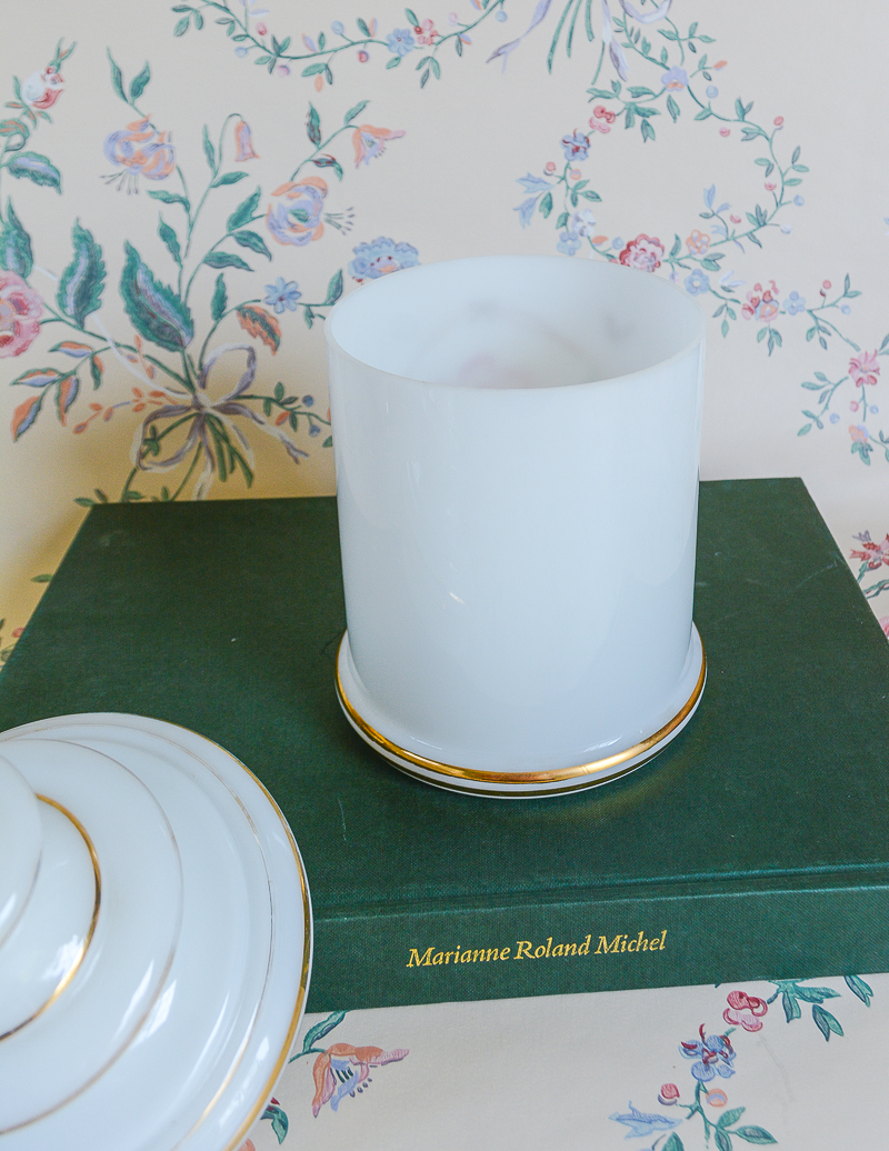 White Satin Glass Apothecary Jar with Pink Lotus - Image 5