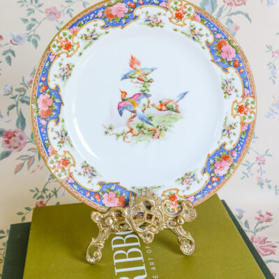 A colorful dinner plate in the Old Sevres pattern from Shelley China, England.