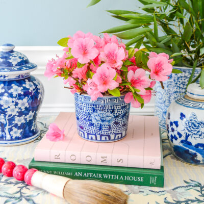Small Blue & White Peony Cachepot -Perfect for small floral bouquets or as a desk organizer!